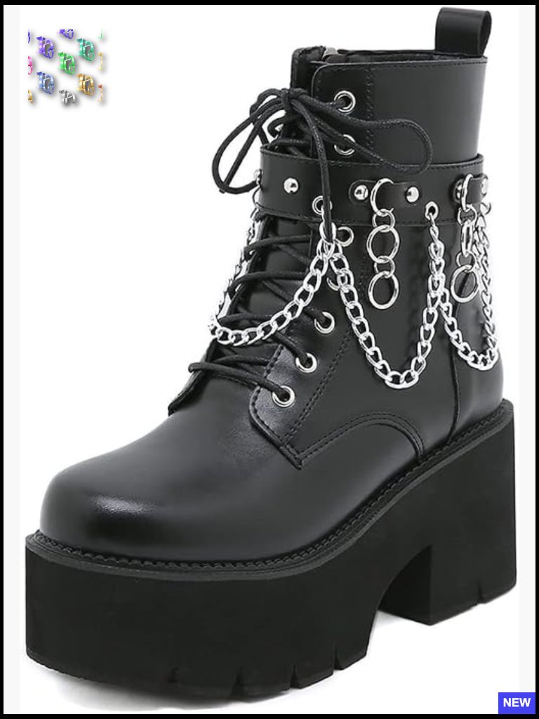 Chunky Chain Platform Boots Lace Up Zipper Combat Ankle Booties Studded